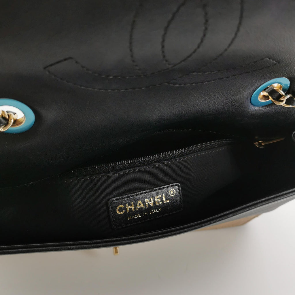 Chanel Graphic Flap Medium Beige Black Calfskin