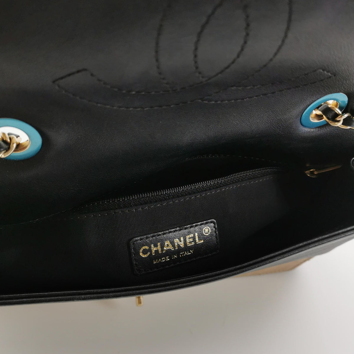Chanel Graphic Flap Medium Beige Black Calfskin