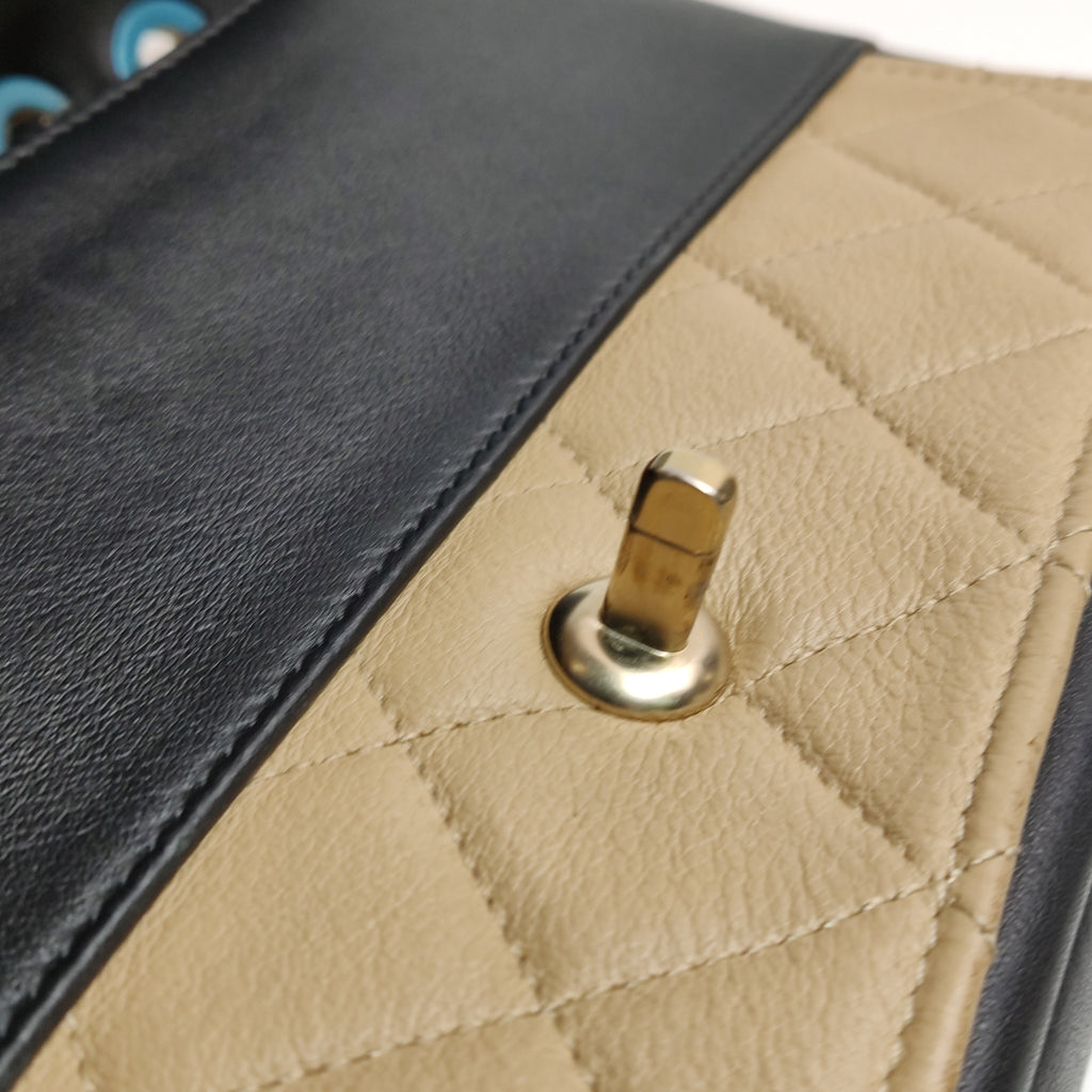 Chanel Graphic Flap Medium Beige Black Calfskin