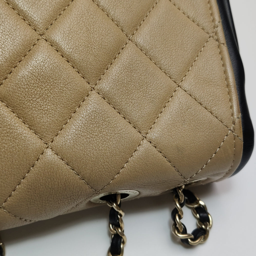 Chanel Graphic Flap Medium Beige Black Calfskin