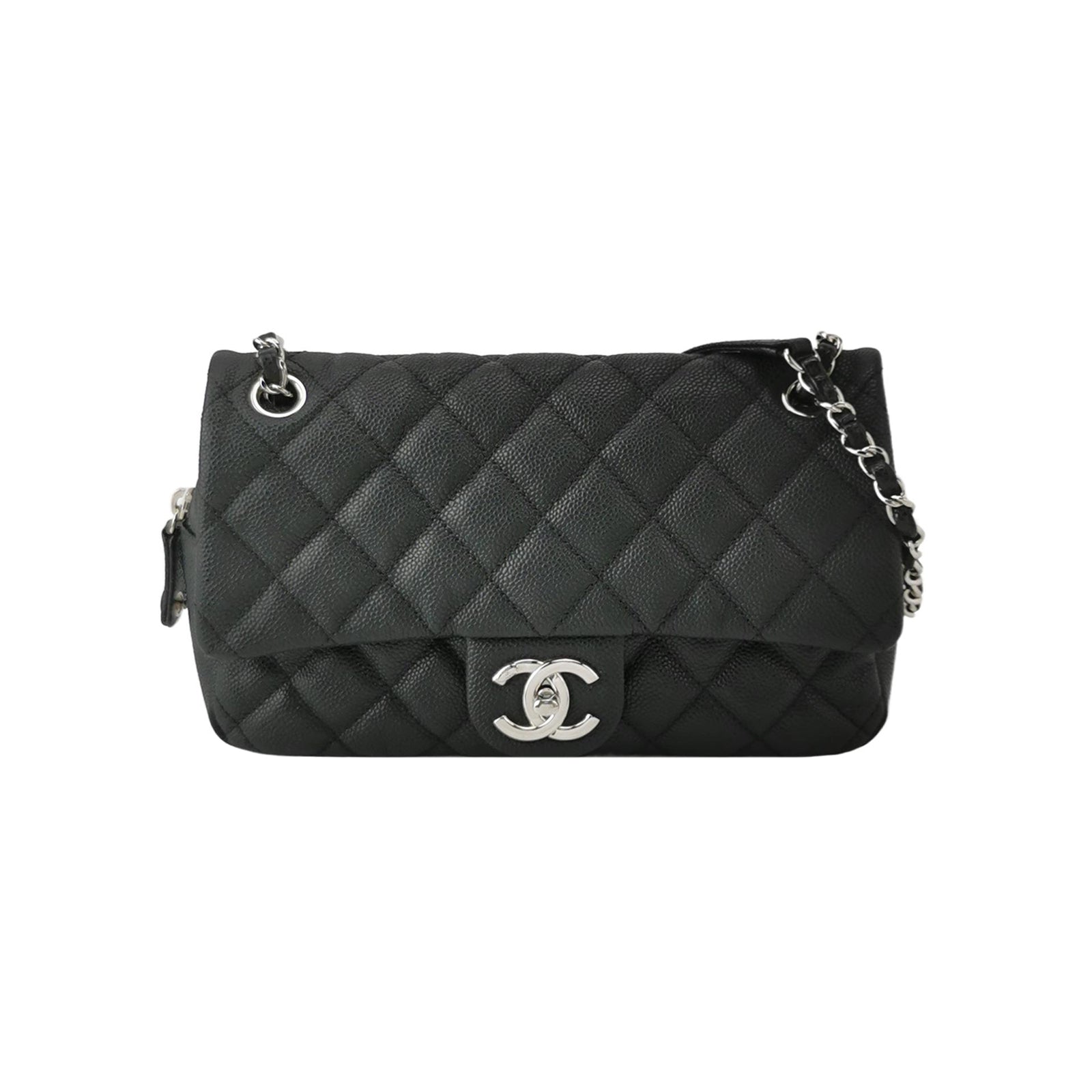 Chanel Single Flap Zipped Shoulder Bag Caviar