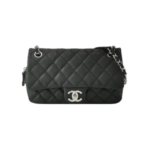 Chanel Single Flap Zipped Shoulder Bag Caviar