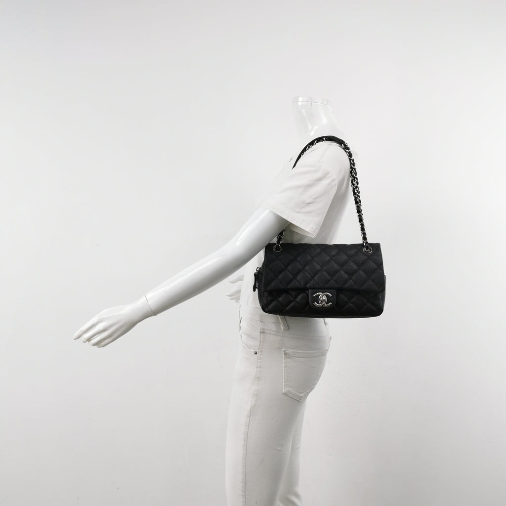 Chanel Single Flap Zipped Shoulder Bag Caviar