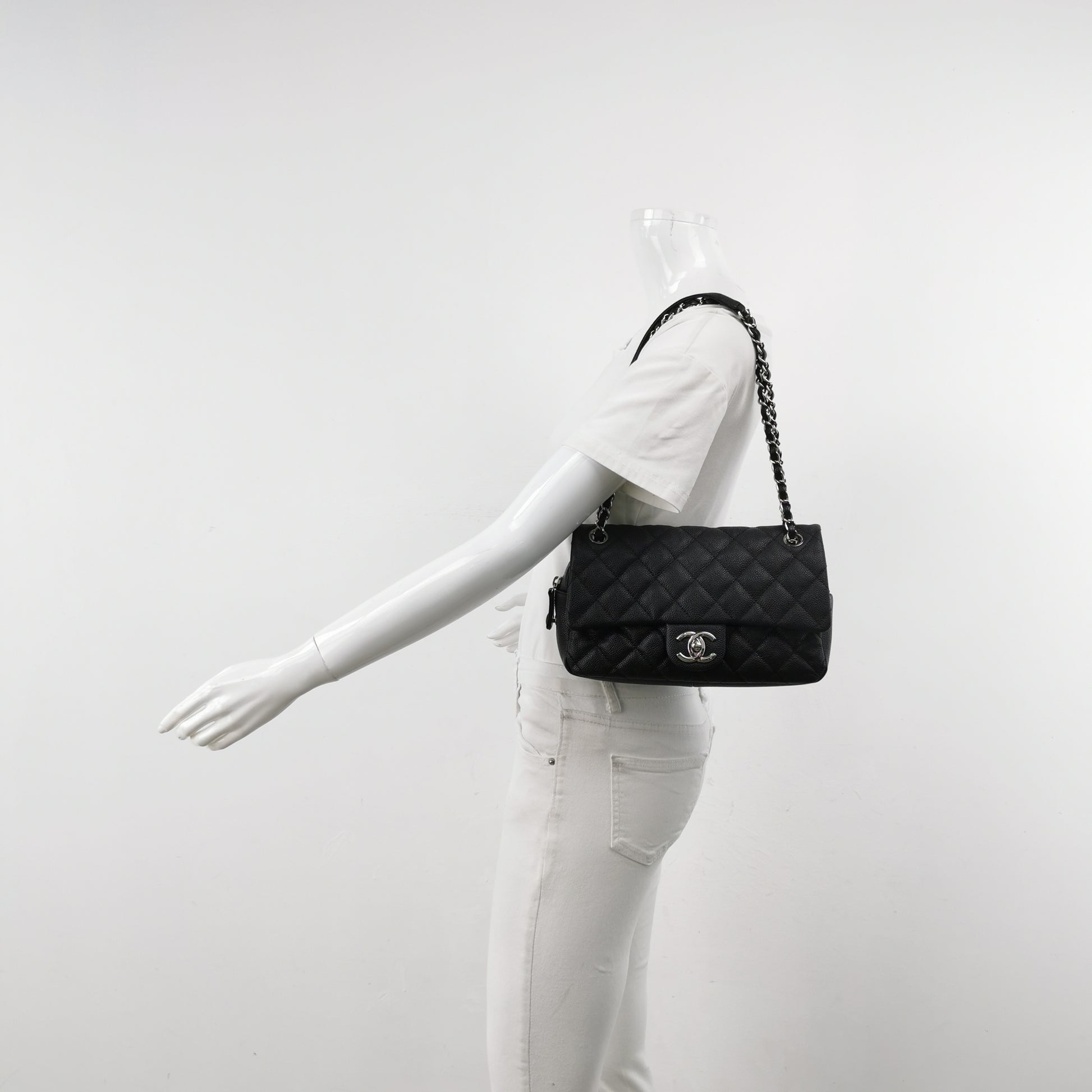 Chanel Single Flap Zipped Shoulder Bag Caviar
