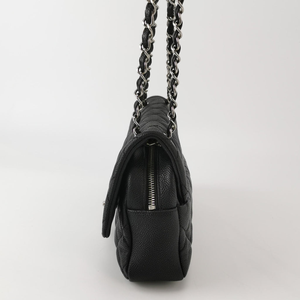 Chanel Single Flap Zipped Shoulder Bag Caviar