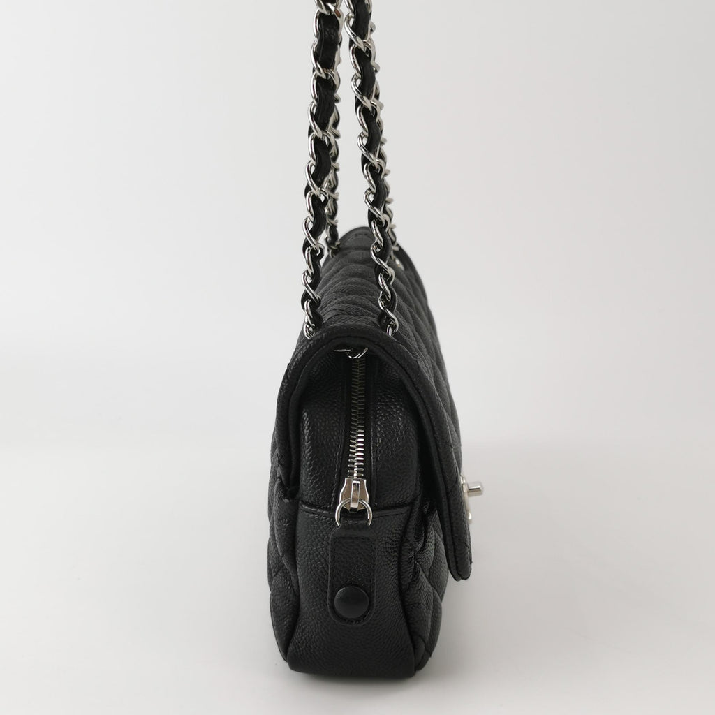 Chanel Single Flap Zipped Shoulder Bag Caviar