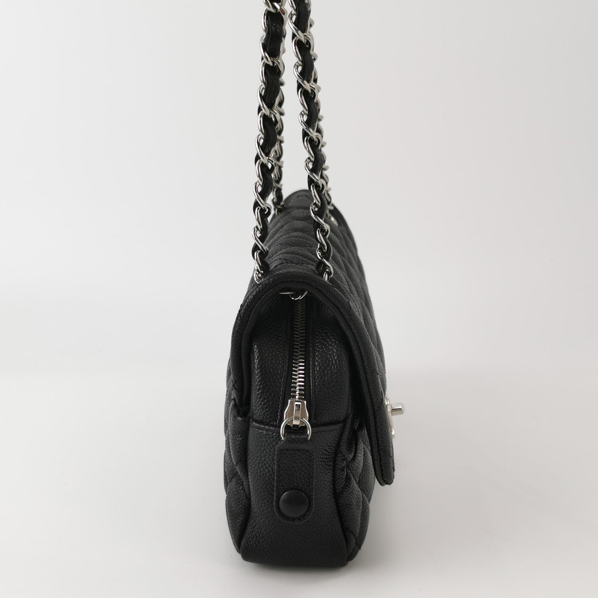 Chanel Single Flap Zipped Shoulder Bag Caviar