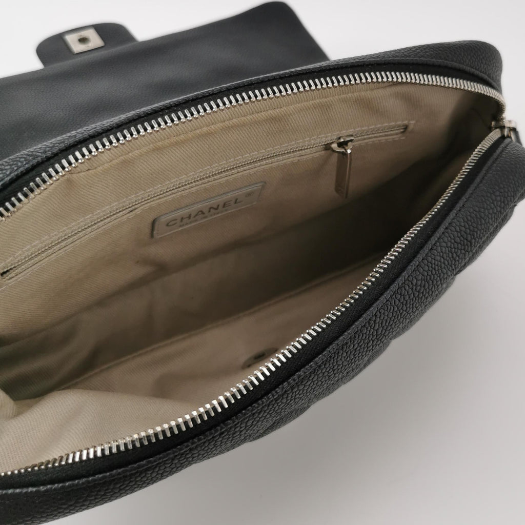 Chanel Single Flap Zipped Shoulder Bag Caviar
