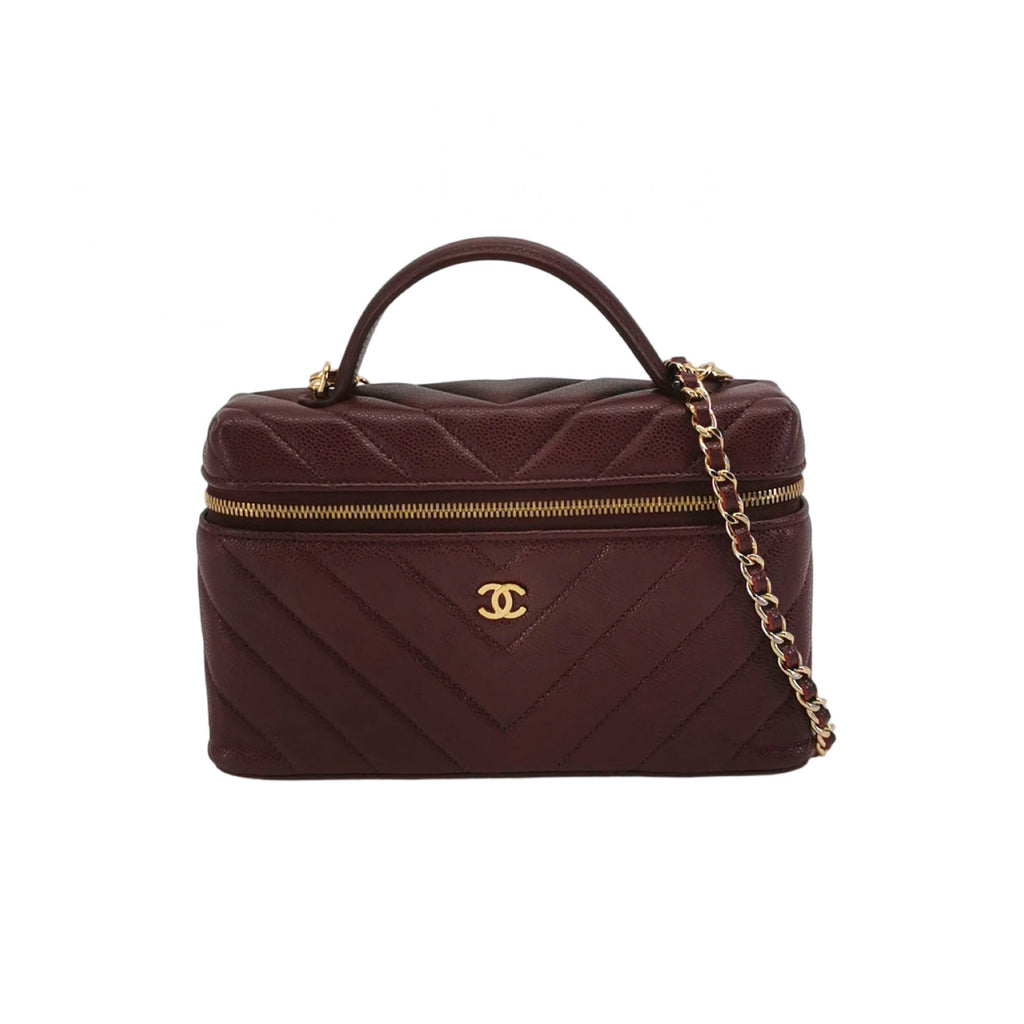 Chanel Vanity Top Handle Chevron Caviar Deep Red