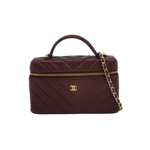 Chanel Vanity Top Handle Chevron Caviar Deep Red
