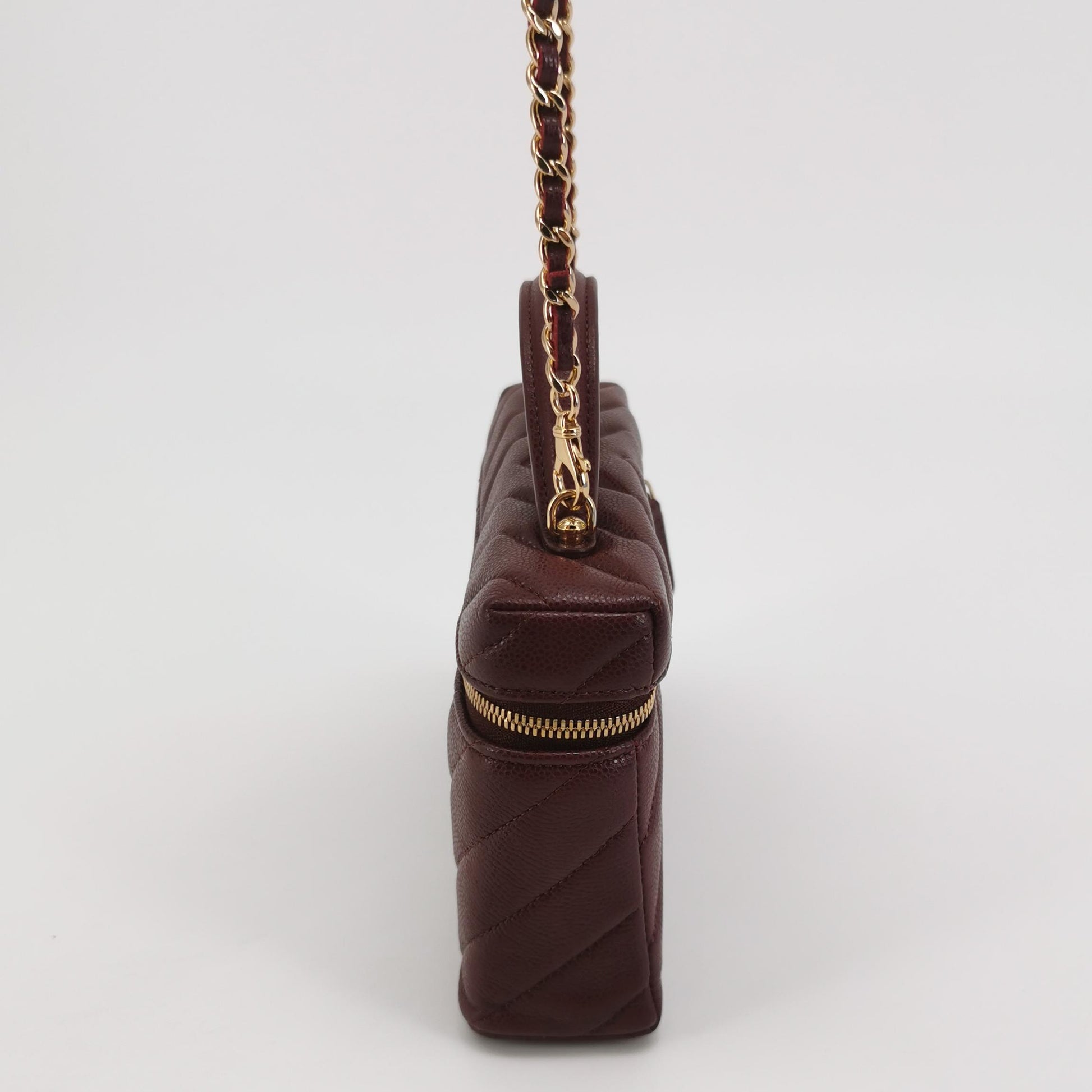 Chanel Vanity Top Handle Chevron Caviar Deep Red