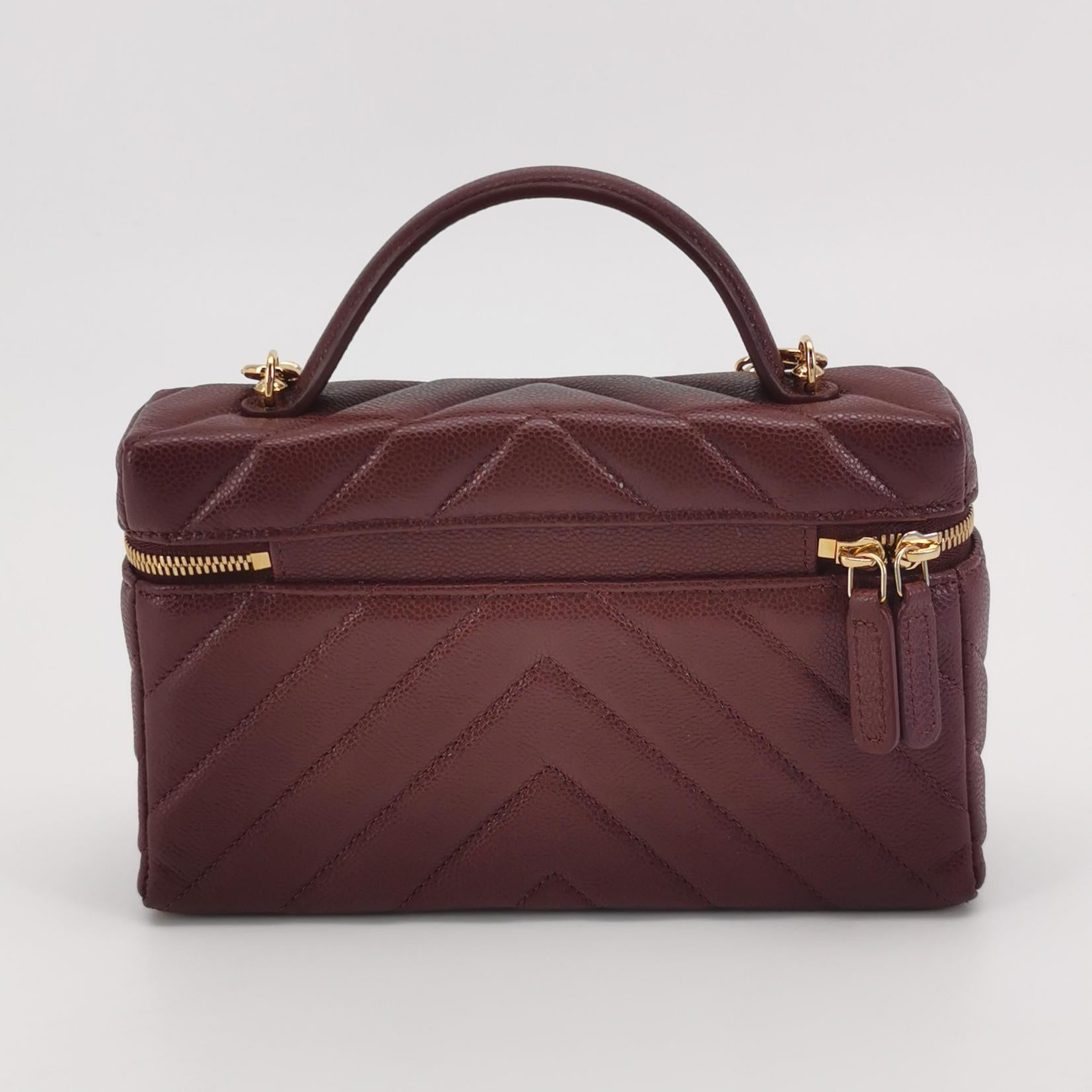 Chanel Vanity Top Handle Chevron Caviar Deep Red