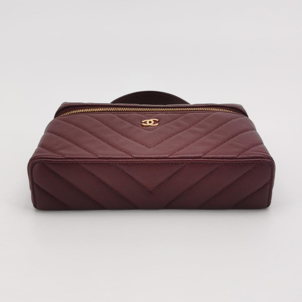 Chanel Vanity Top Handle Chevron Caviar Deep Red