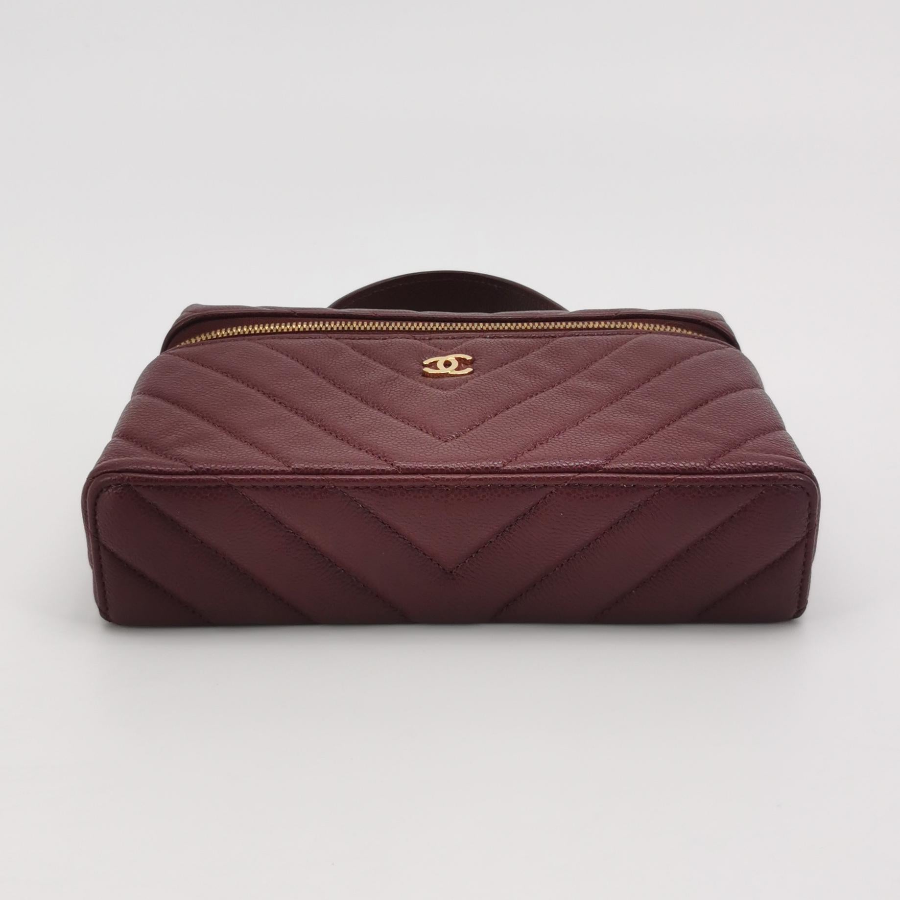 Chanel Vanity Top Handle Chevron Caviar Deep Red