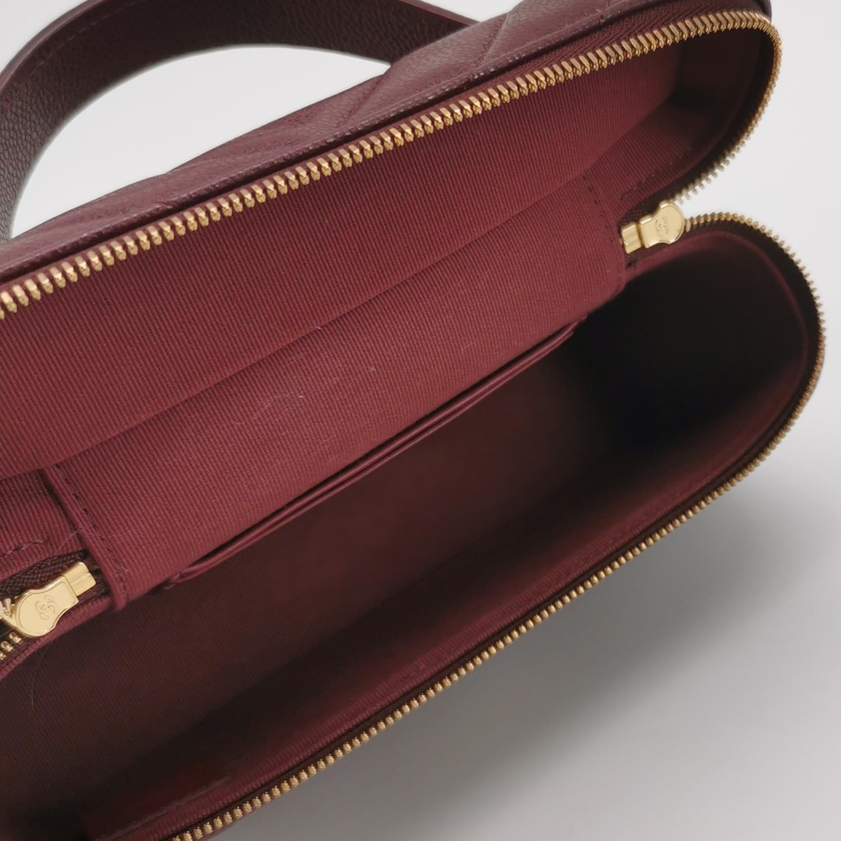 Chanel Vanity Top Handle Chevron Caviar Deep Red