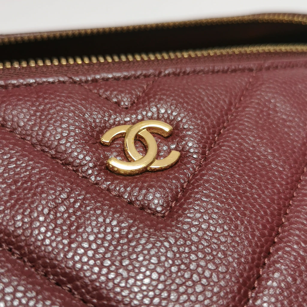 Chanel Vanity Top Handle Chevron Caviar Deep Red