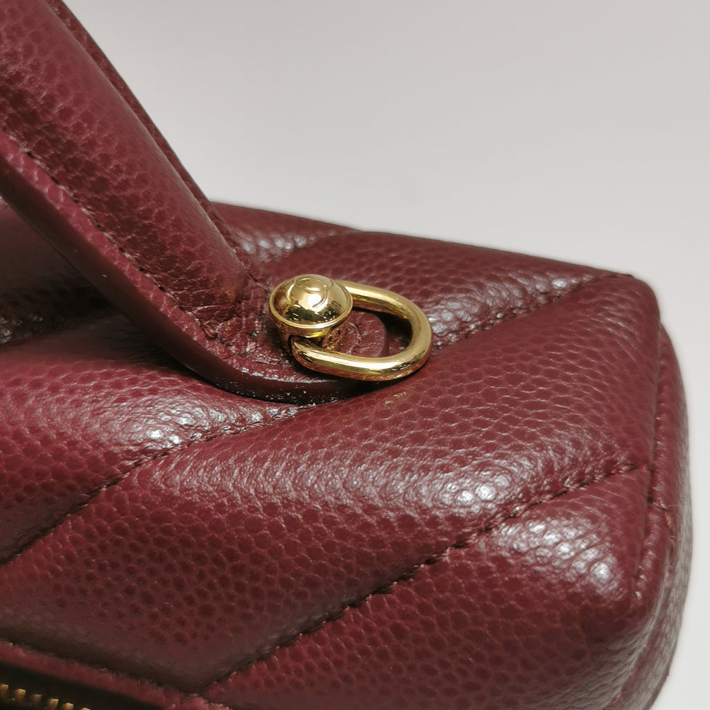 Chanel Vanity Top Handle Chevron Caviar Deep Red
