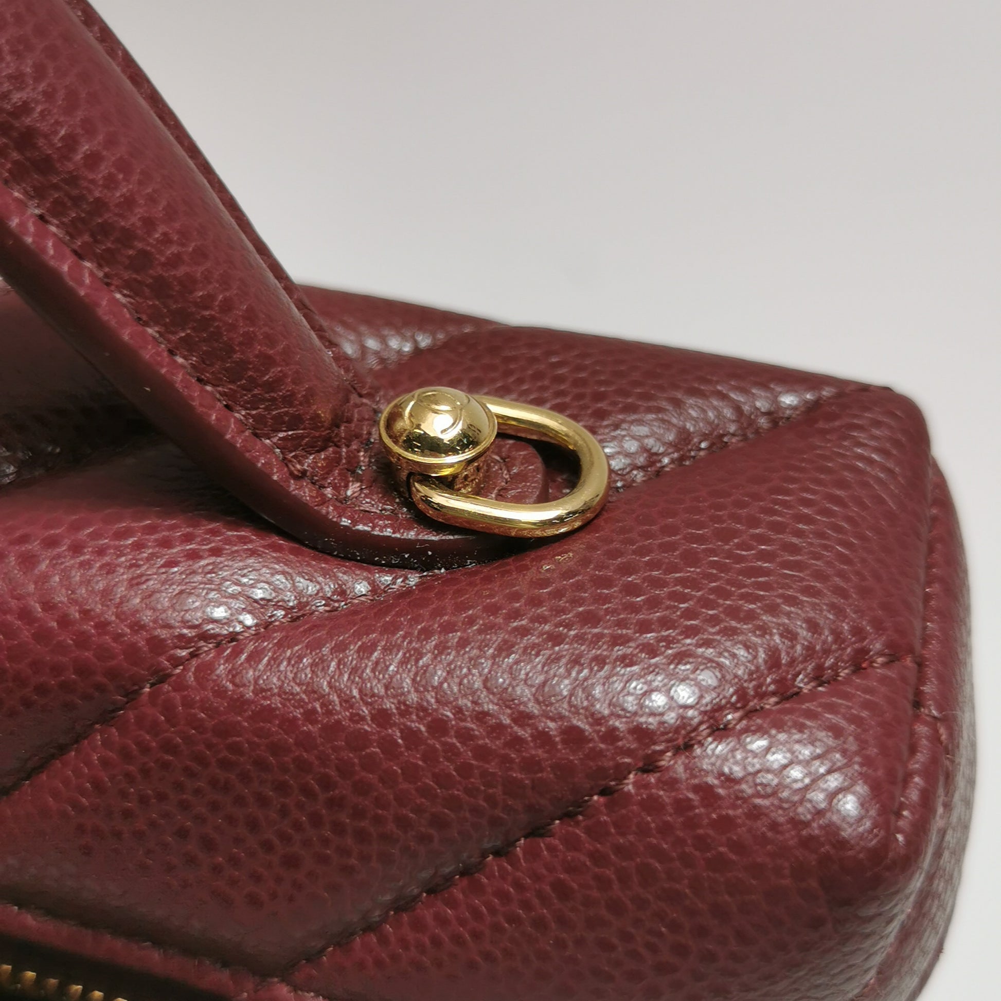 Chanel Vanity Top Handle Chevron Caviar Deep Red