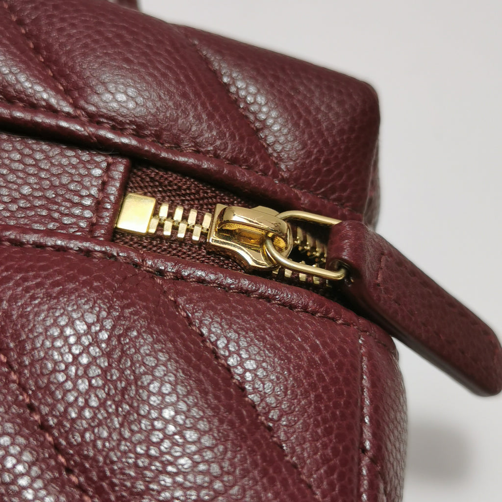 Chanel Vanity Top Handle Chevron Caviar Deep Red