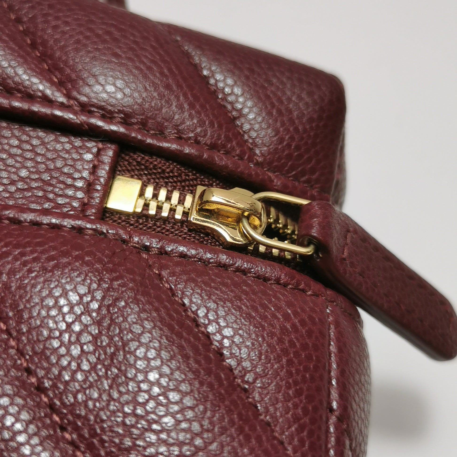 Chanel Vanity Top Handle Chevron Caviar Deep Red