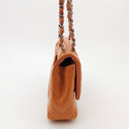 Chanel Chevron Single Flap Shoulder Bag Orange Patent