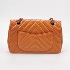 Chanel Chevron Single Flap Shoulder Bag Orange Patent