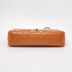 Chanel Chevron Single Flap Shoulder Bag Orange Patent