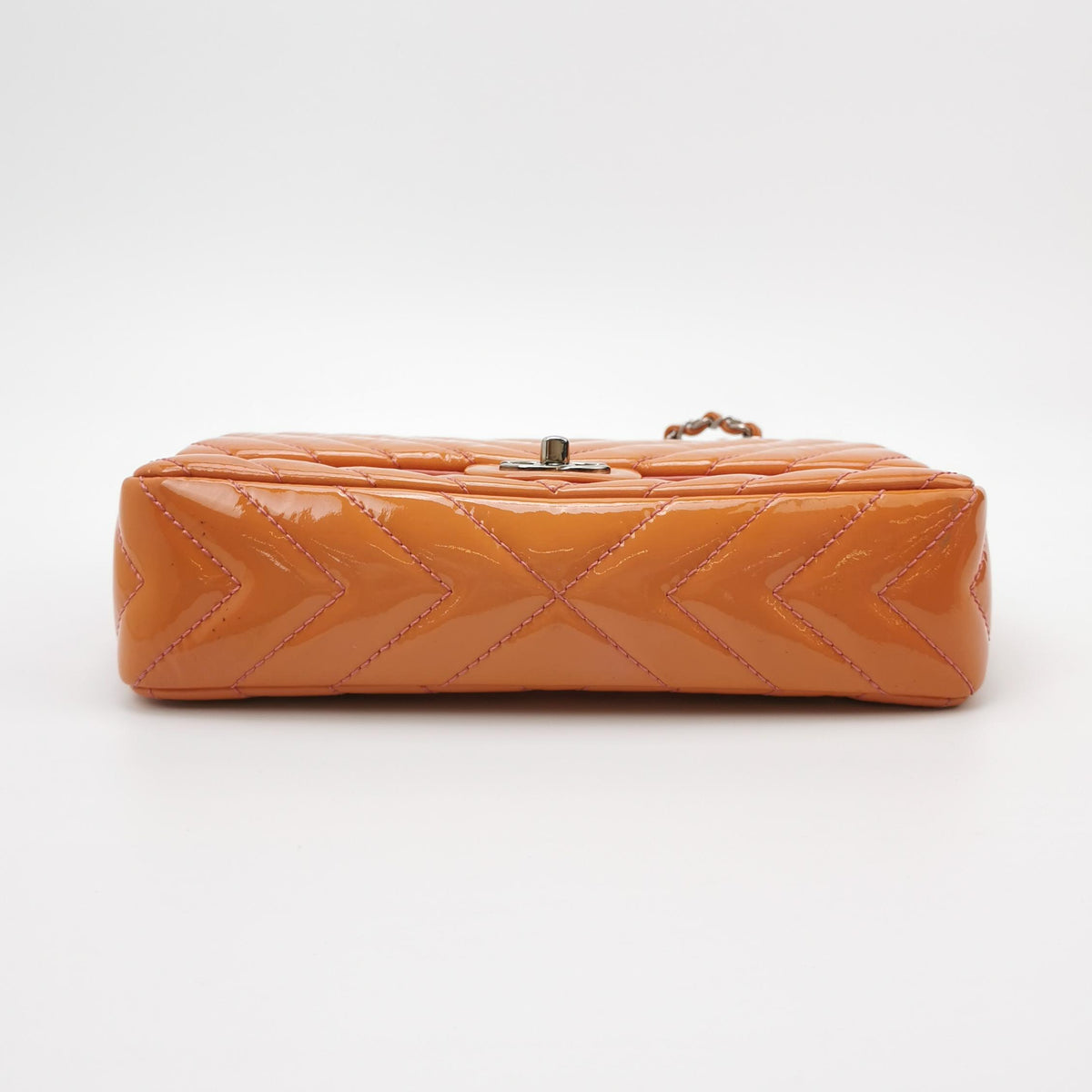 Chanel Chevron Single Flap Shoulder Bag Orange Patent