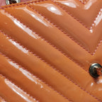 Chanel Chevron Single Flap Shoulder Bag Orange Patent