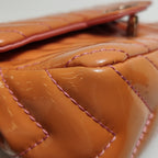 Chanel Chevron Single Flap Shoulder Bag Orange Patent