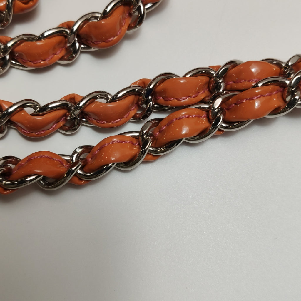 Chanel Chevron Single Flap Shoulder Bag Orange Patent