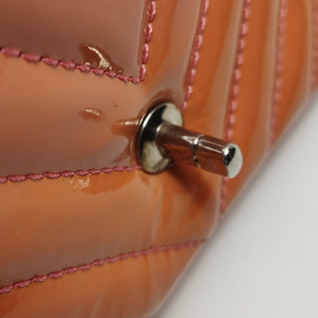 Chanel Chevron Single Flap Shoulder Bag Orange Patent