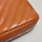 Chanel Chevron Single Flap Shoulder Bag Orange Patent