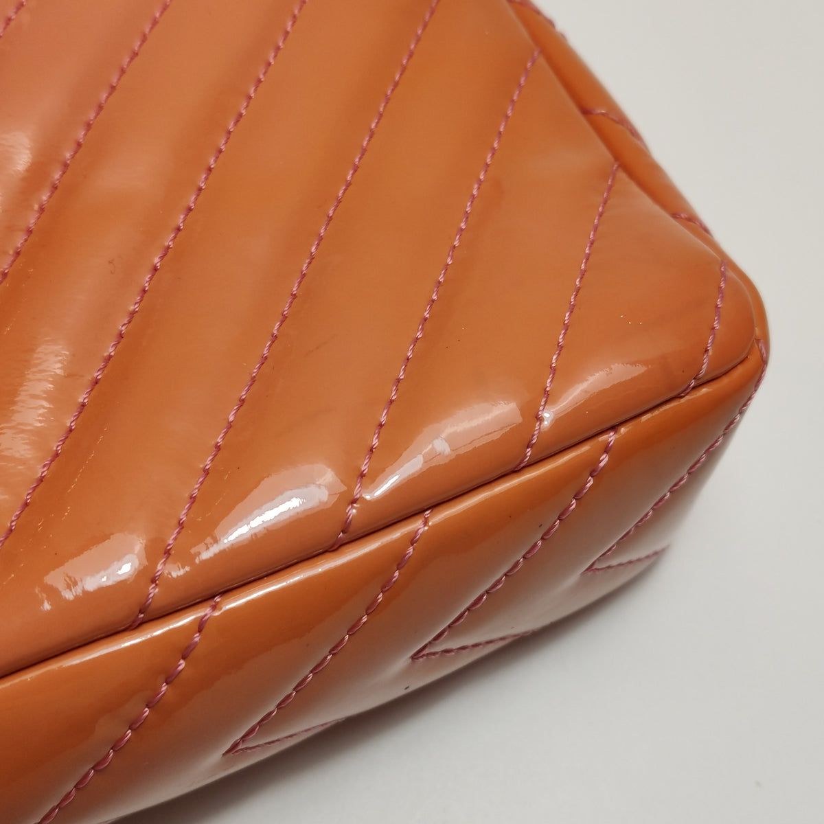 Chanel Chevron Single Flap Shoulder Bag Orange Patent