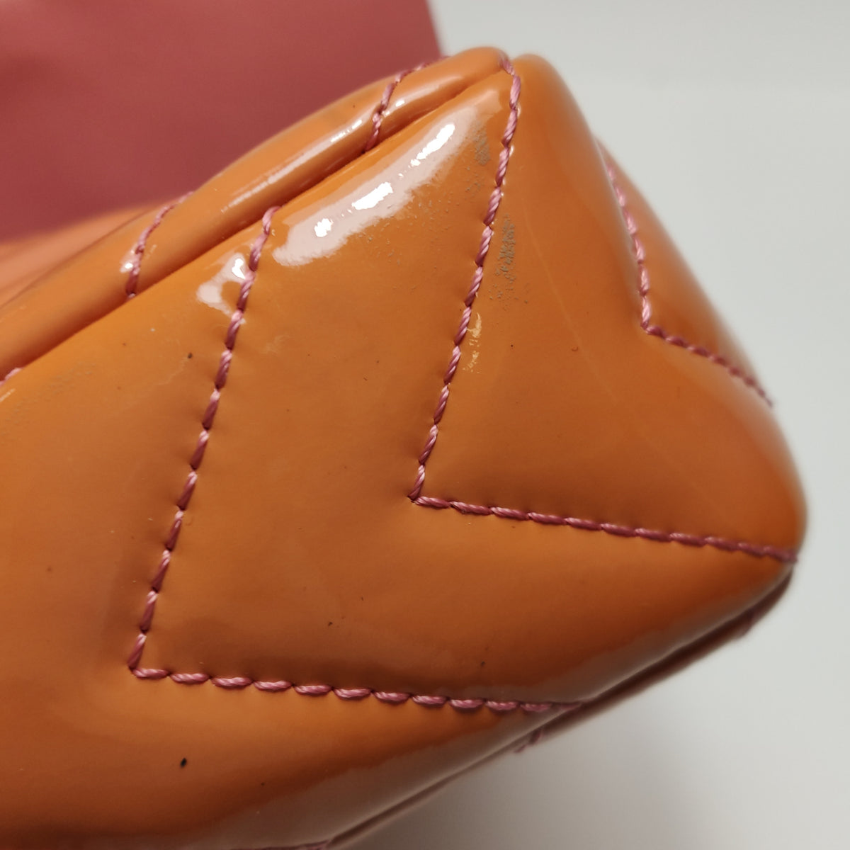 Chanel Chevron Single Flap Shoulder Bag Orange Patent