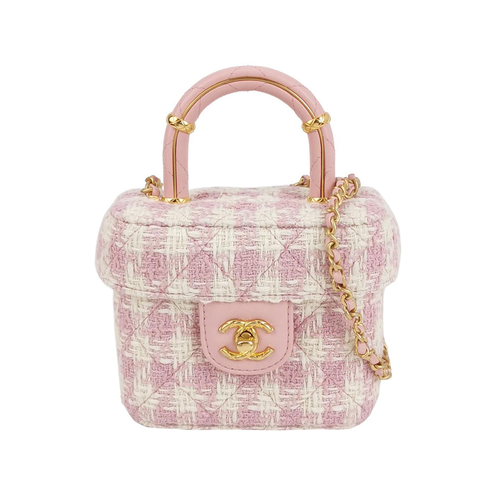 Chanel Tweed Handle Crush Small Vanity Case Pink