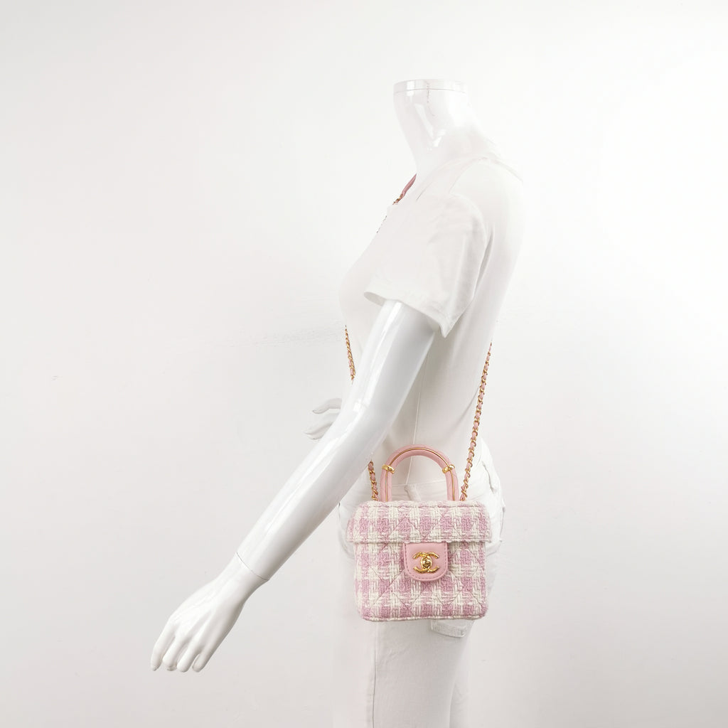 Chanel Tweed Handle Crush Small Vanity Case Pink