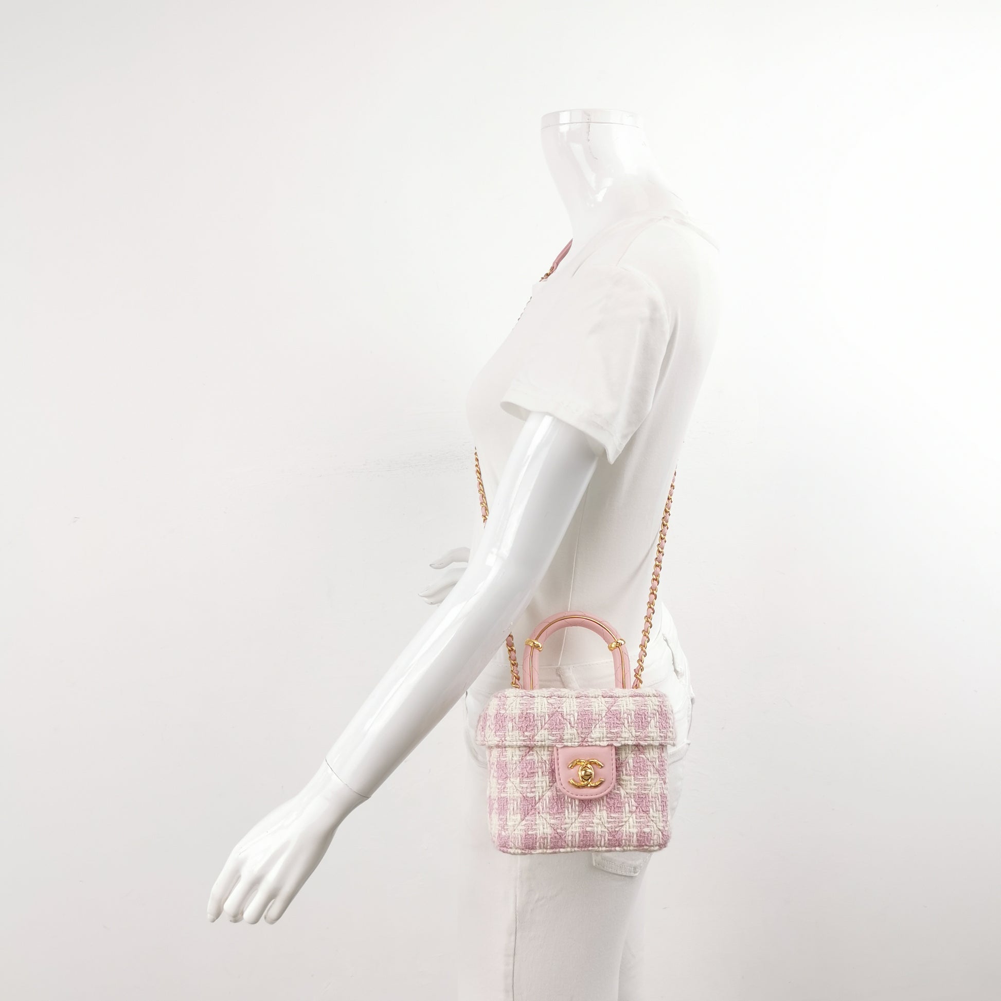 Chanel Tweed Handle Crush Small Vanity Case Pink