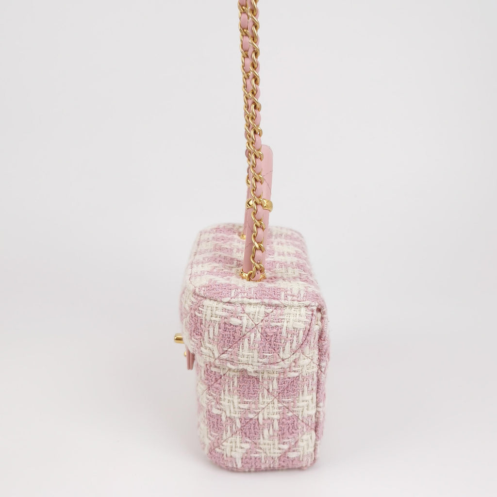 Chanel Tweed Handle Crush Small Vanity Case Pink
