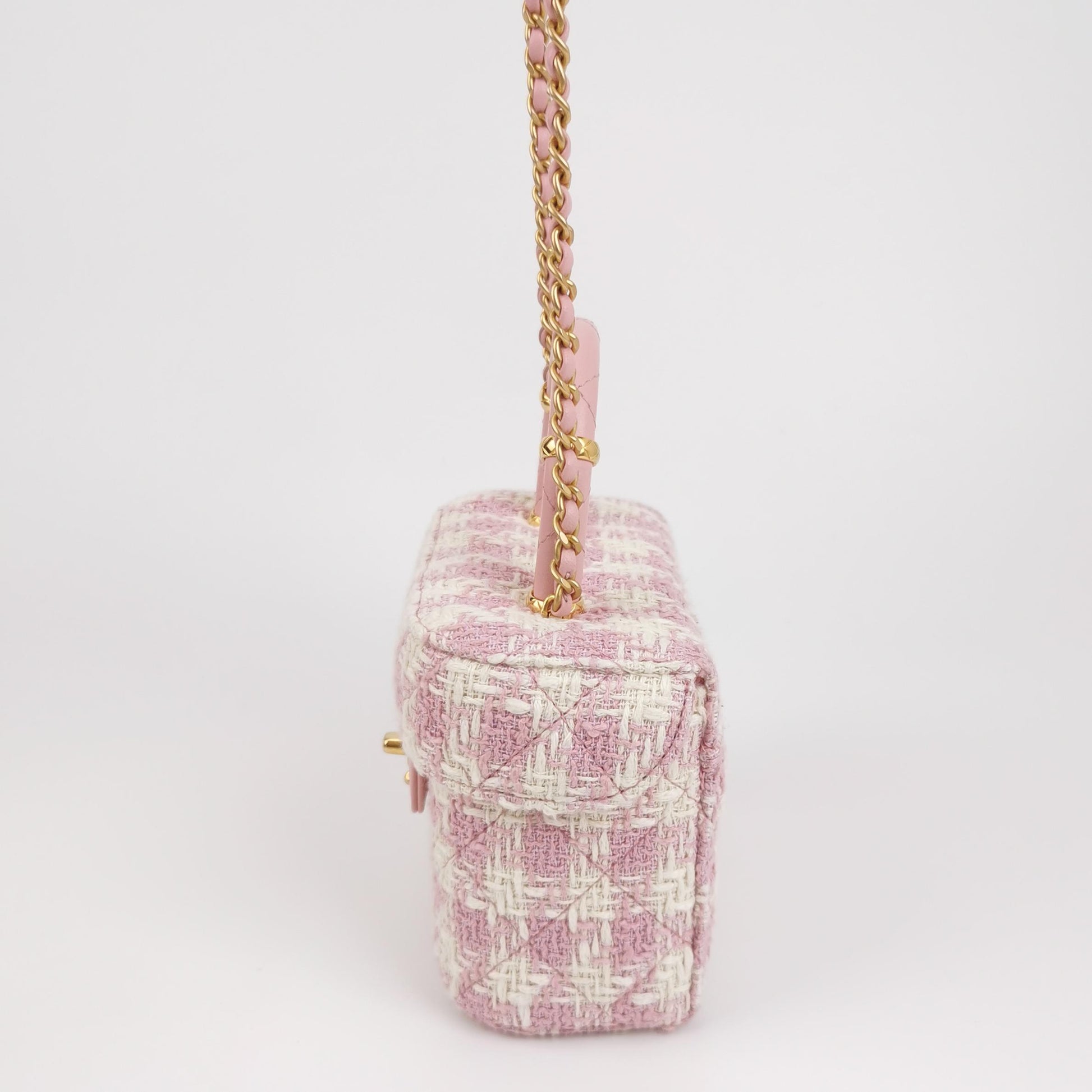 Chanel Tweed Handle Crush Small Vanity Case Pink