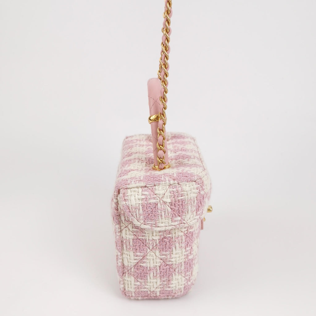 Chanel Tweed Handle Crush Small Vanity Case Pink