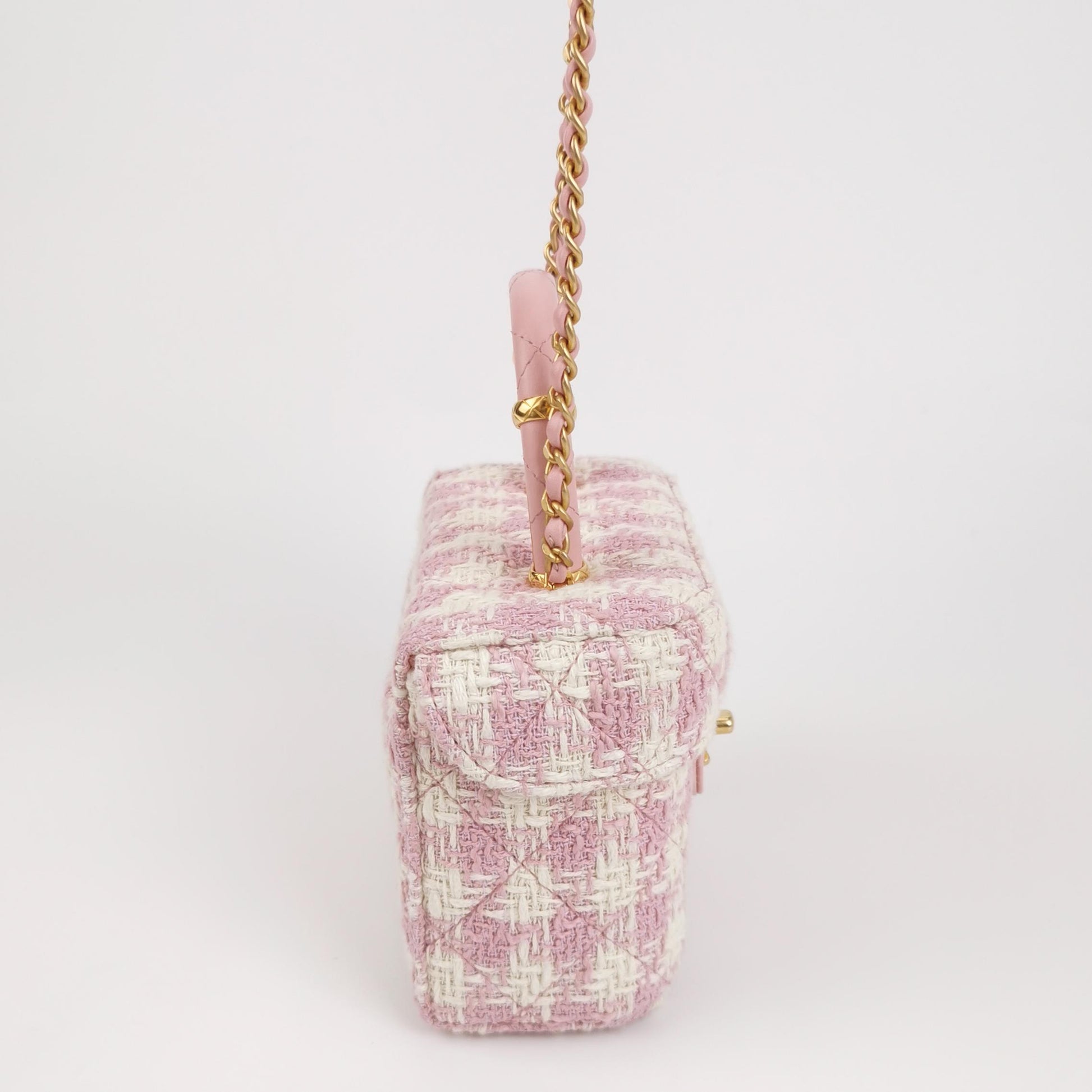 Chanel Tweed Handle Crush Small Vanity Case Pink