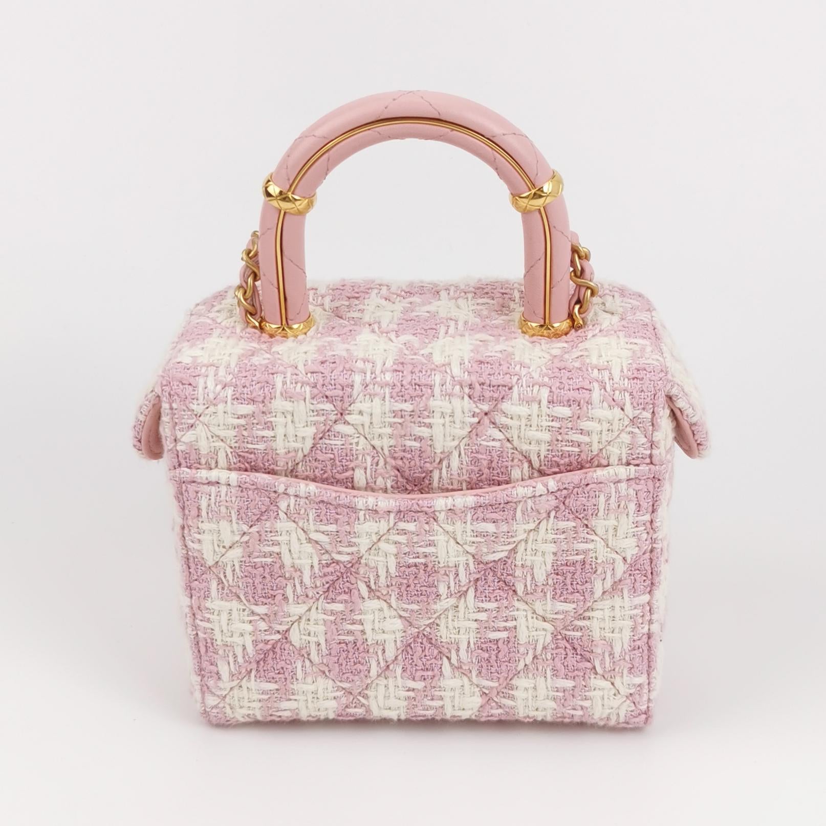 Chanel Tweed Handle Crush Small Vanity Case Pink