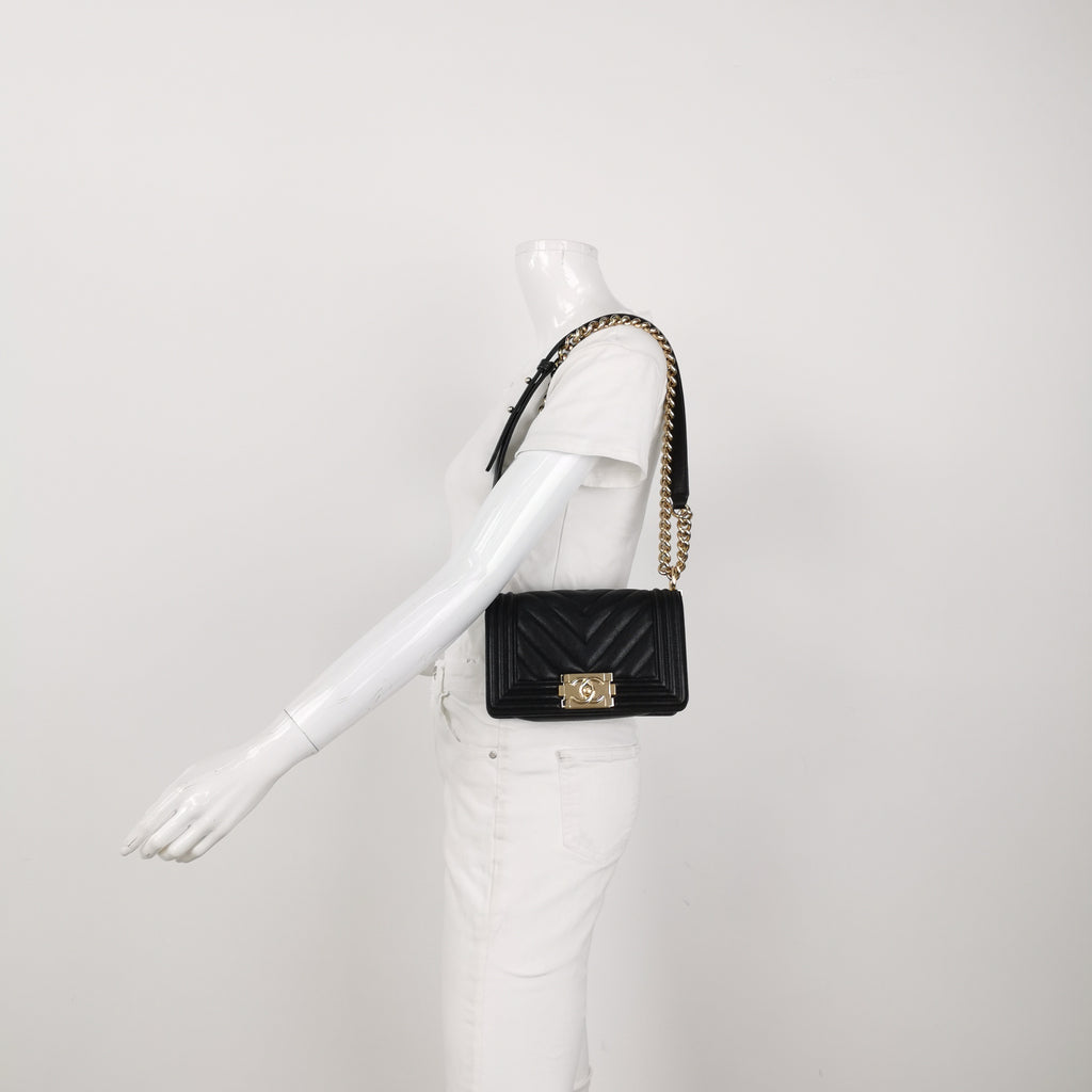 Chanel Boy Small Chevron Caviar Black LGHW