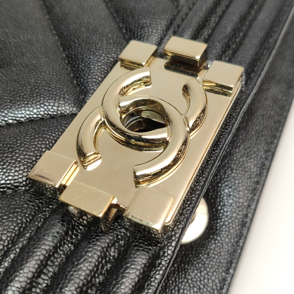 Chanel Boy Small Chevron Caviar Black LGHW