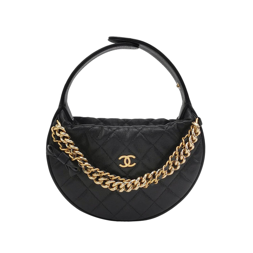Chanel Double Chain Bow Pouch Caviar