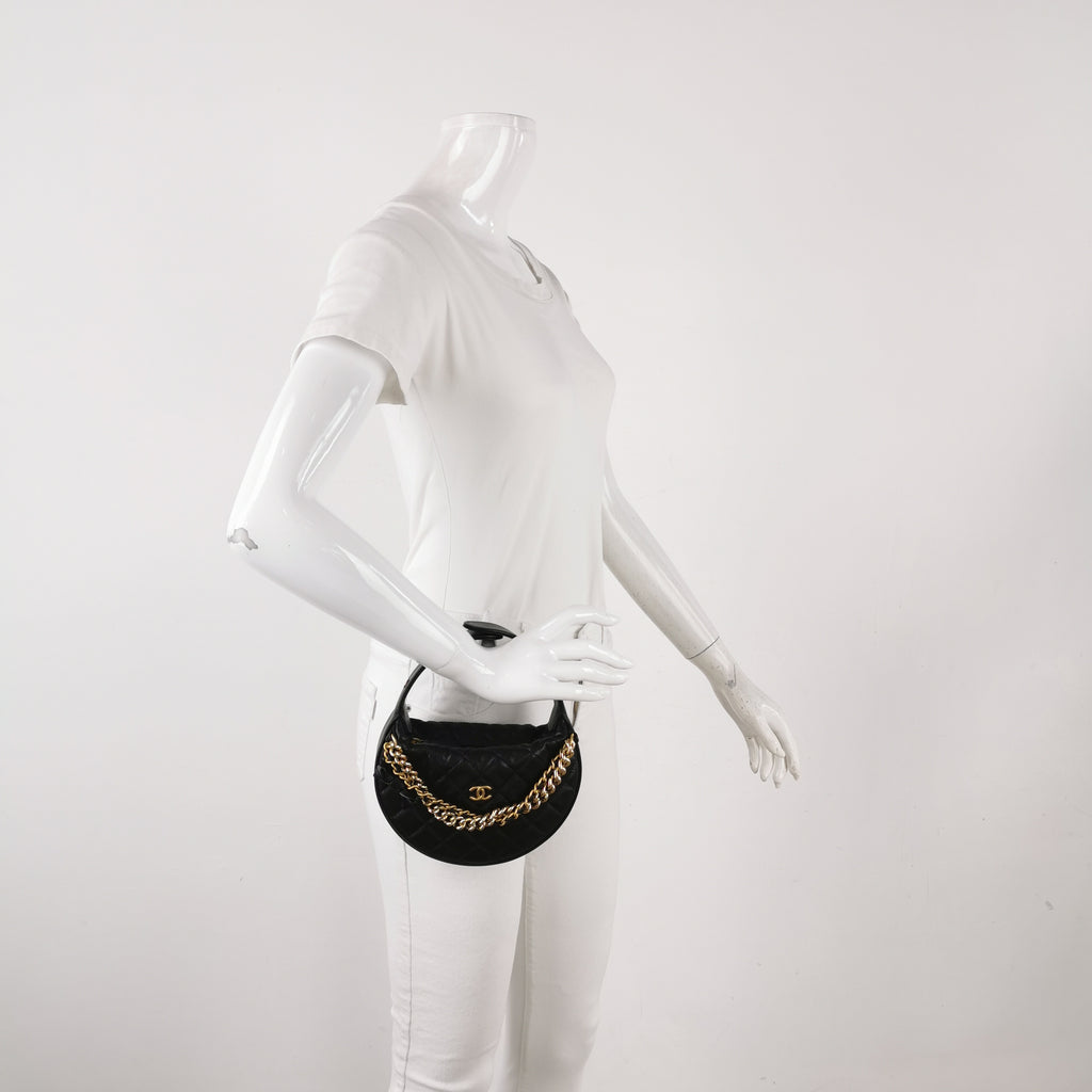 Chanel Double Chain Bow Pouch Caviar