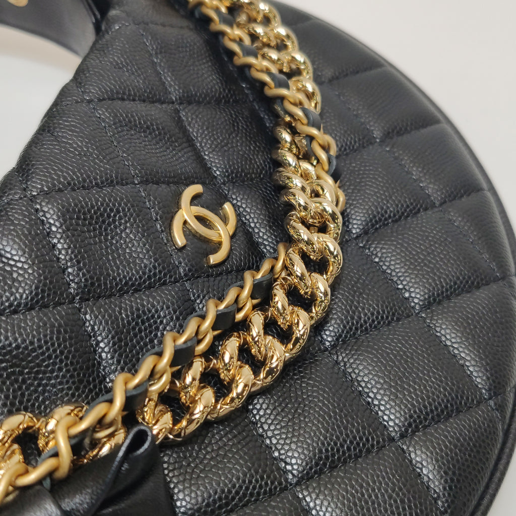 Chanel Double Chain Bow Pouch Caviar