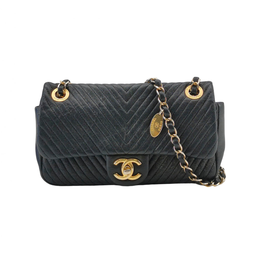 Chanel  Chevron Quilted Surpique Flap Calfskin Black