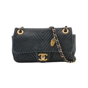 Chanel  Chevron Quilted Surpique Flap Calfskin Black